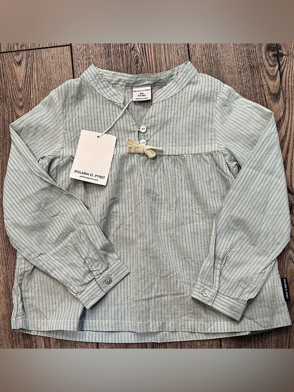Polarn O. Pyret Striped Girls Blouse Green & White Organic Cotton NWT Size 3-4T